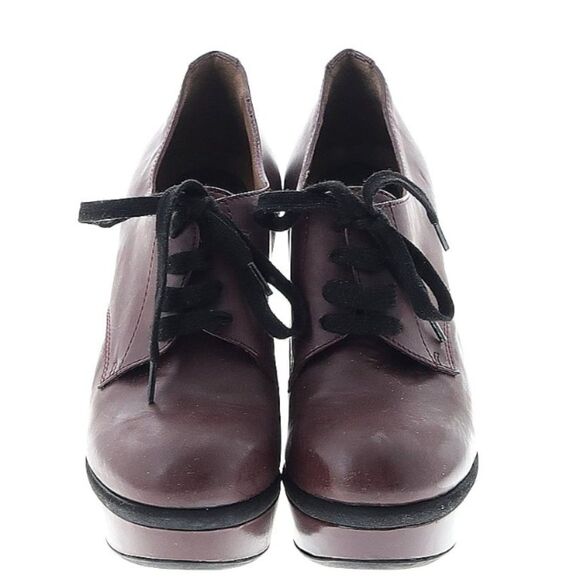 Marni Burgundy Leather Booties Chunky Block Heel Platforms Lace Up 37 - Picture 2 of 10